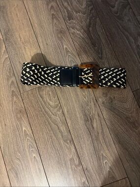 Zara Black and Cream Braided Stretch Belt with Tortoiseshell Buckle